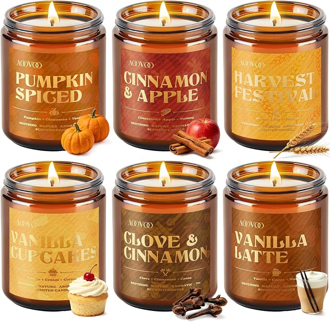AOOVOO 6 Pack Fall Candles Set - 42oz Autumn Candle Gift by AOOVOO