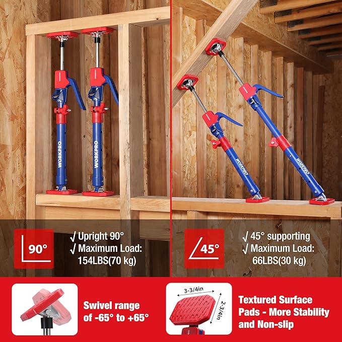 WORKPRO Cabinet Jacks, 18-1/2" to 29-1/2" Adjustable Support Pole, ±65° - Image 4