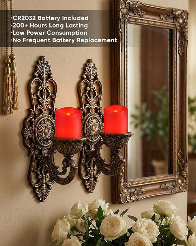 Homemory 12 Pack Red Flameless Flickering LED Votive Tealights Candles | - Image 3