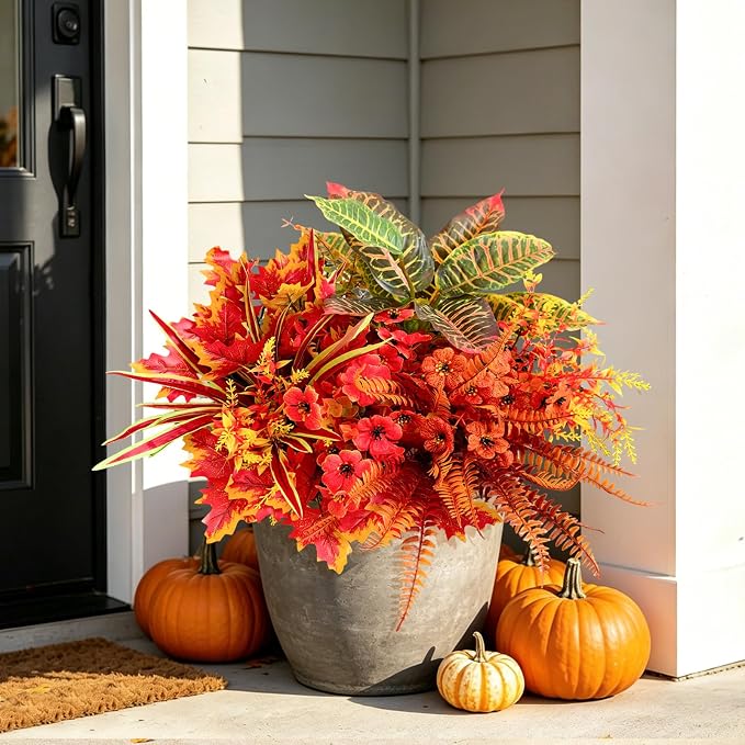 Artificial Fall Flowers for Outdoors Fake Plants Fall Decor, Faux Plants UV - Image 2