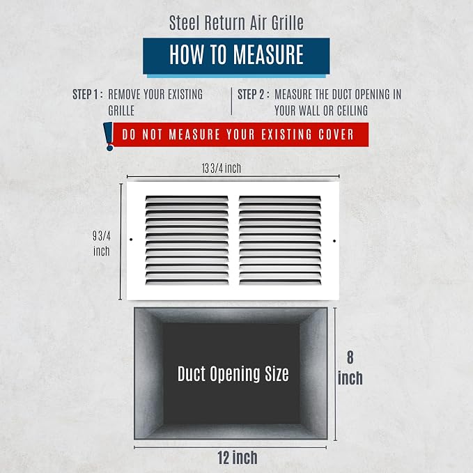 Fits 12x8 Duct Opening | Steel Return Air Grille by Handua | Vent Cover Grill - Image 3