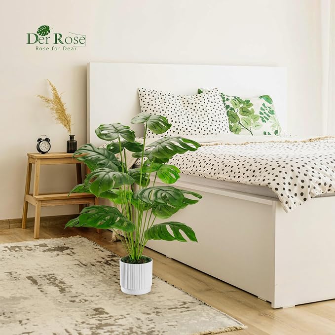 Der Rose 28" Fake Plants, Artificial Monstera Plants Indoor in White Pot | Faux - Image 6