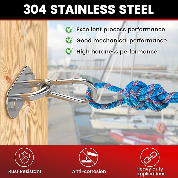 304 Stainless Steel Pad Eye Snap Hook, M10 Ceiling Hook 1700Lb, Yoga Gym - Image 5