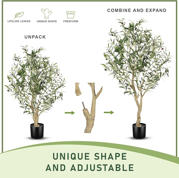 Faux Olive Tree 4ft with Large Olive Branches and Lifelike Leaves | 4ft Olive - Image 2