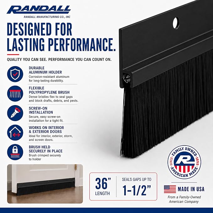 Brush Sweep Door Sweep with Black 1 1/2" Brush - Image 6