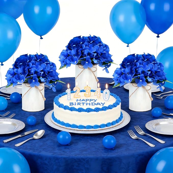Royal Blue Flower Table Centerpieces, Rose & Hydrangea | Floral Arrangement - Image 2