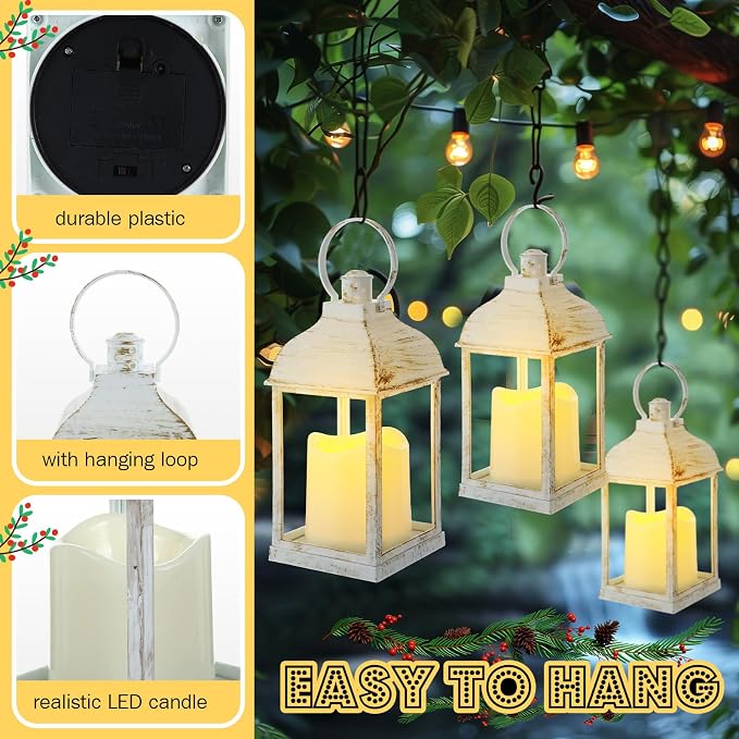 12 Pack 10 Inch White Decorative Candle Lantern Bulk LED Flameless | Lanterns - Image 3