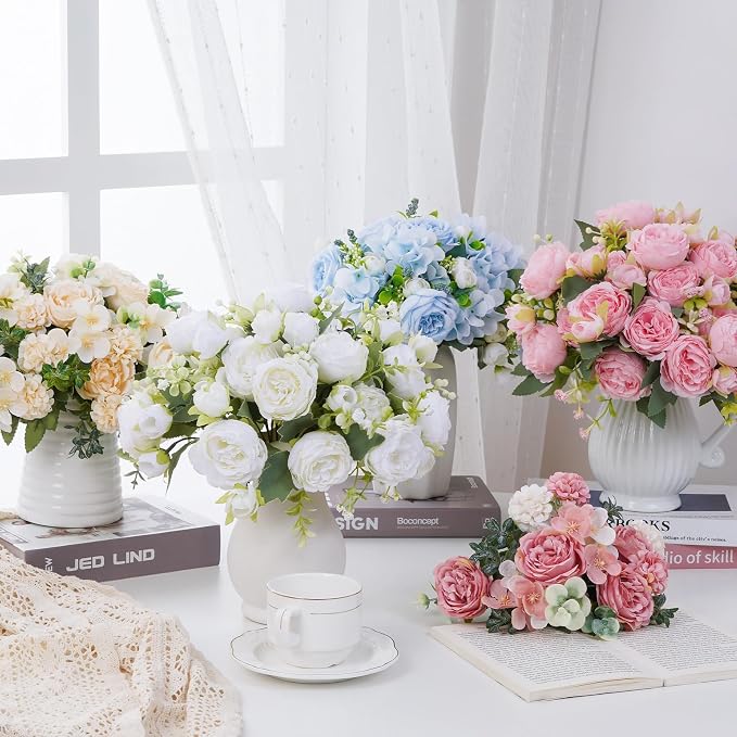 4 Packs Peonies Artificial Flowers, Light Pink Silk Artificial Peonies | Fake - Image 8