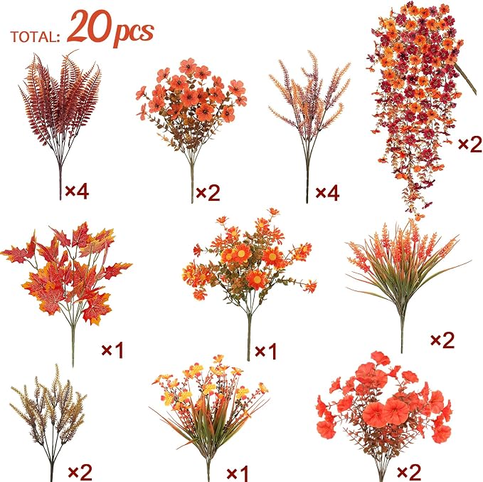 20 Bundle 10 Style Artificial Fall Flowers Plants - Image 5