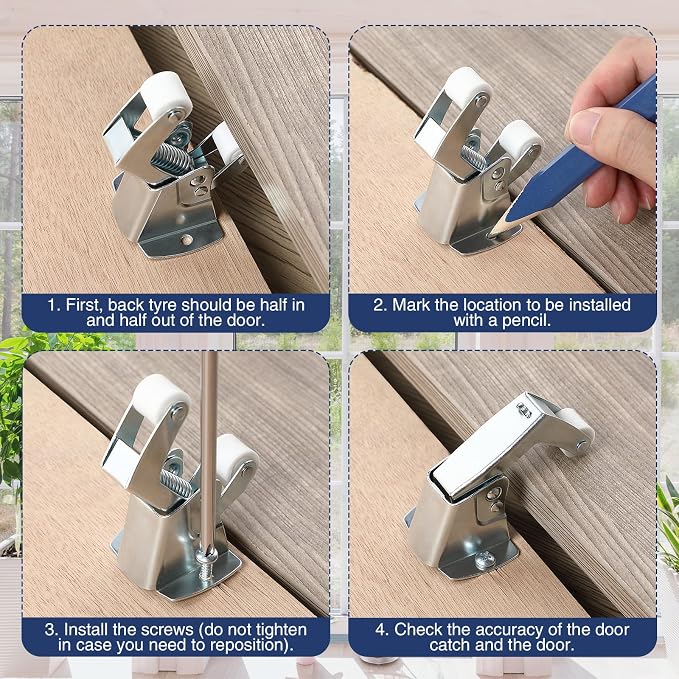 Dreyoo 1 Pack Screen and Storm Door Catch, 1-3/4 x 1-5/8 in, Sliver | Spring - Image 5