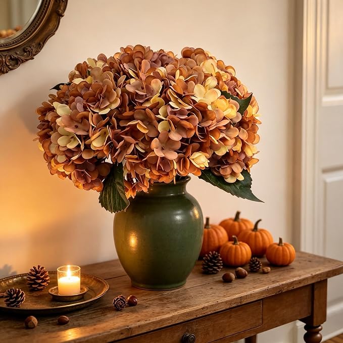 Kimura's Cabin 6Pcs Hydrangea Artificial Flowers Fall Flower, Autumn Yellow | - Image 4