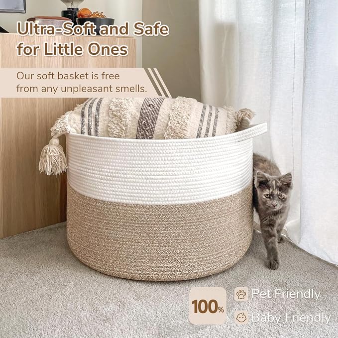INDRESSME XXXLarge Woven Rope Blanket Basket Living Room Light Brown, 90L | - Image 6