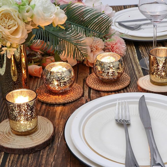 24 Pcs Assorted Gold Votive Candle Holders, Mercury Glass Tea Lights Holder | - Image 2