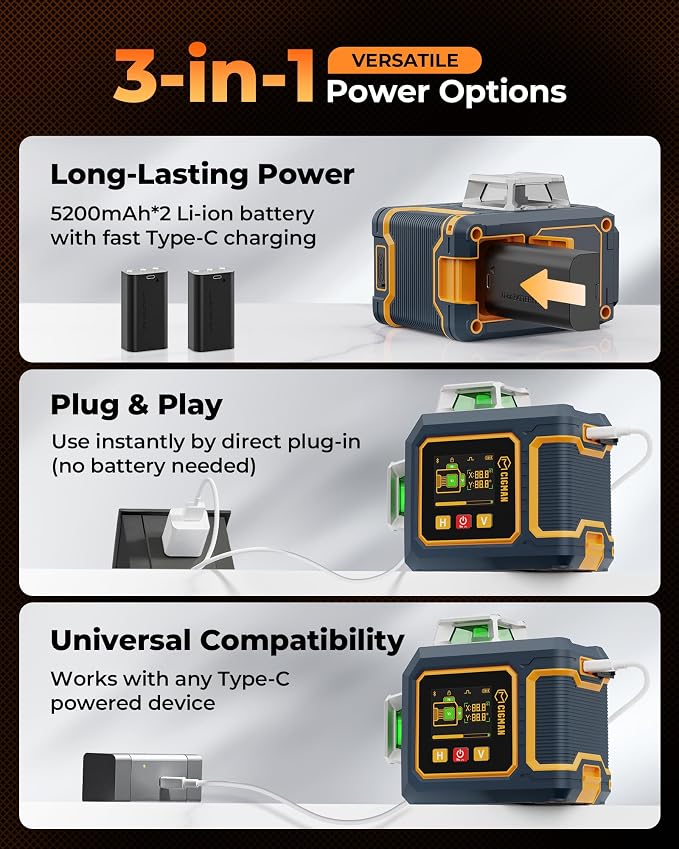 Green Laser Level, 3x360° Side LCD 12-Line Self-Leveling, Pulse Mode - Image 8