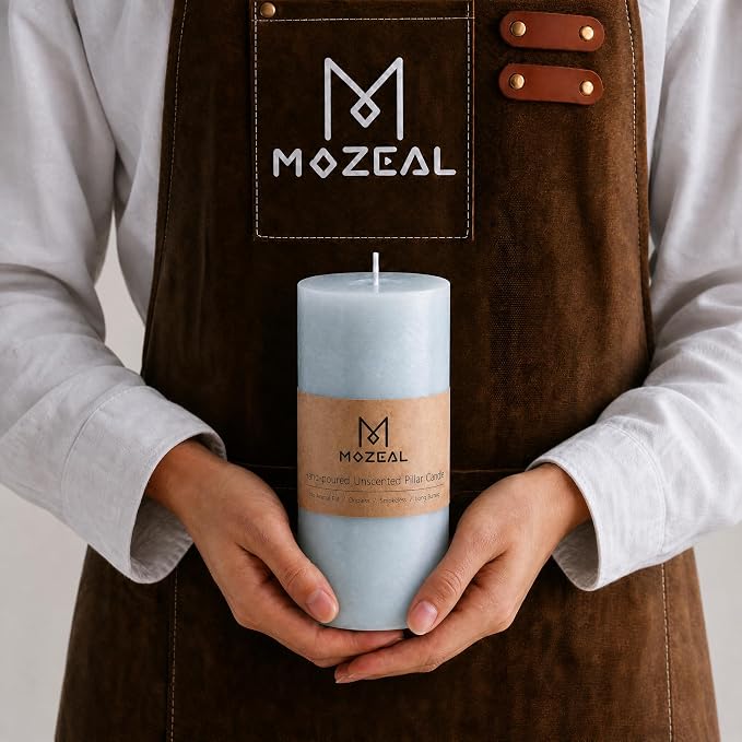 MOZEAL 3" x 8" Hand-Poured Unscented Large Candle, Smokeless Rustic Pillar - Image 2