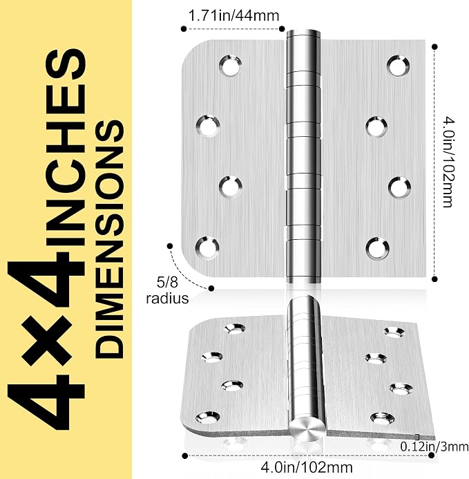 6 Pack 4 Inch Heavy Duty Door Hinges, Stainless Steel, Square and 5/8'' Radius - Image 2