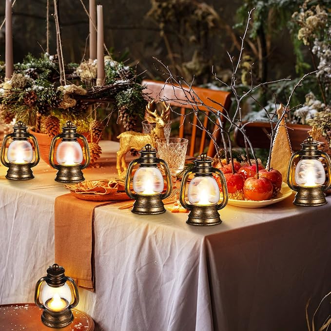 Ferraycle 24 Pcs Mini Lanterns 4 Inch Retro Gold Lamp Table Decor | Western - Image 4