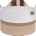 INDRESSME 115L Extra Large Woven Rope Blanket Basket Living Room WhiteCamel | by INDRESSME