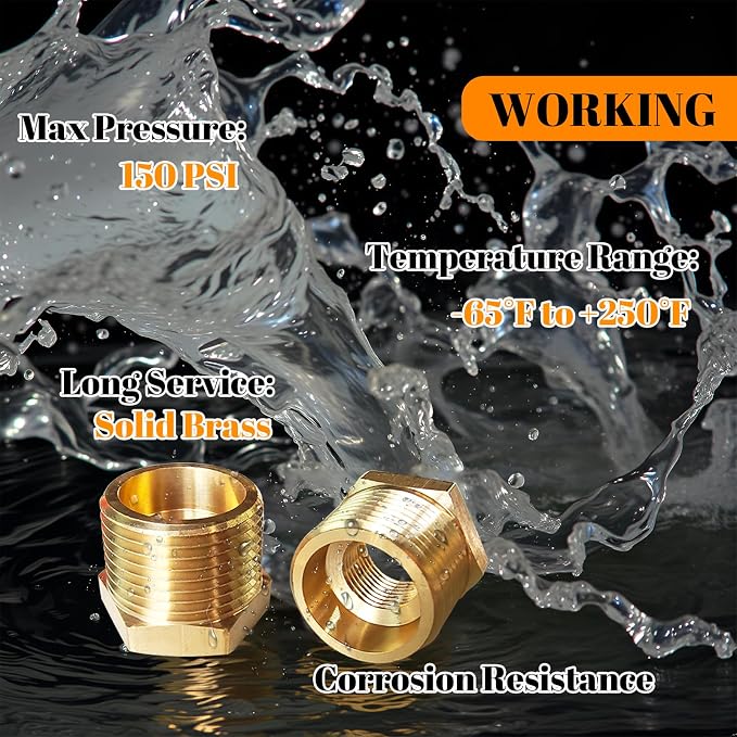 2pcs 3/4" NPT x 3/8" NPT Brass Bushing, 3/4 to 3/8 Adapter Fitting Reducing - Image 5