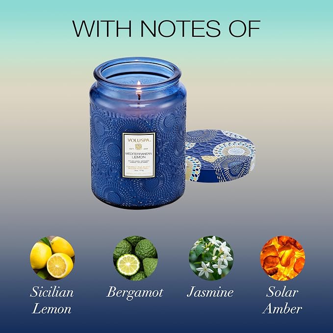Voluspa Mediterranean Lemon Large Scented Candle Jar 18 Oz, 100 Hr Burn | - Image 3