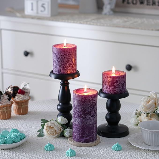 3x4 Inch Purple Pillar Candles Set of 3 - Image 5