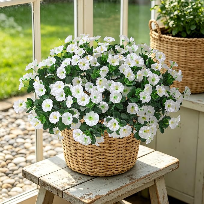 Artificial Flowers for Outdoors Fake Plants Outside Decoration, 4 Bundles Silk - Image 3