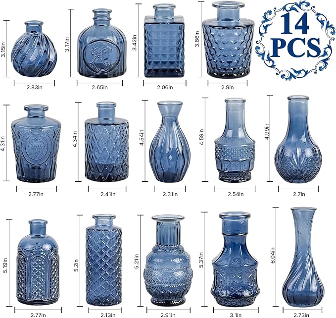 Clear Glass Bud Vase Set of 14 Pcs, Small Bud Vases in Bulk, Glass Crystal - Image 2