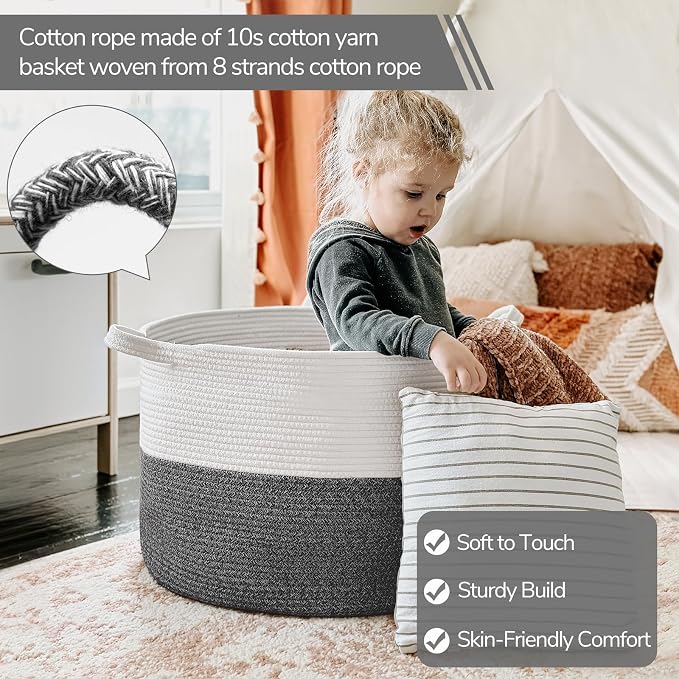 INDRESSME XXXLarge Woven Rope Blanket Basket Living Room, 90L | 21.7" x 13.8" - Image 2