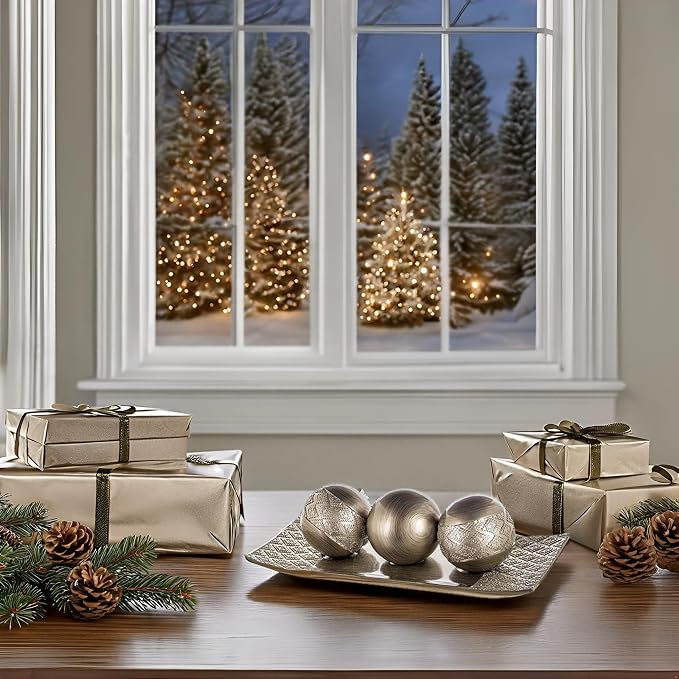 Creative Scents Dublin Silver Decorative Tray and Orbs Balls Set - Image 2