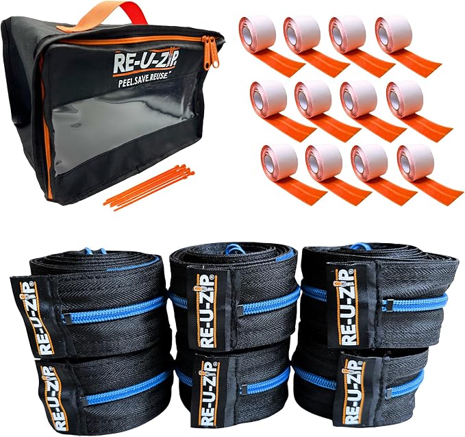 RE-U-ZIP® Heavy-Duty Reusable Dust Barrier Zipper | Pro Bundle | Patented Hook by RE-U-ZIP