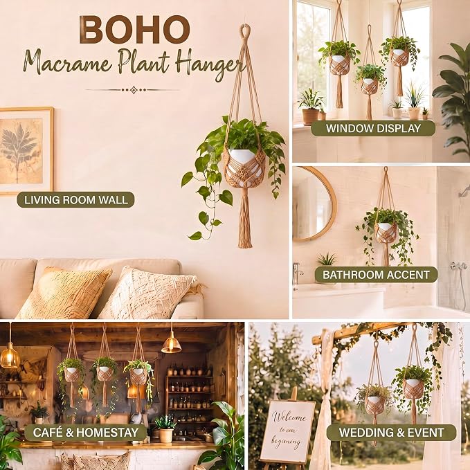 Shappy 2 Pack Boho Macrame Plant Hanger - Image 6
