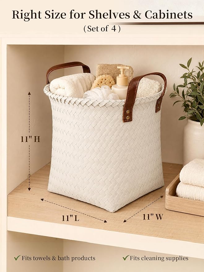 Wicker Storage Baskets, 4 Pack Woven Baskets - Image 2
