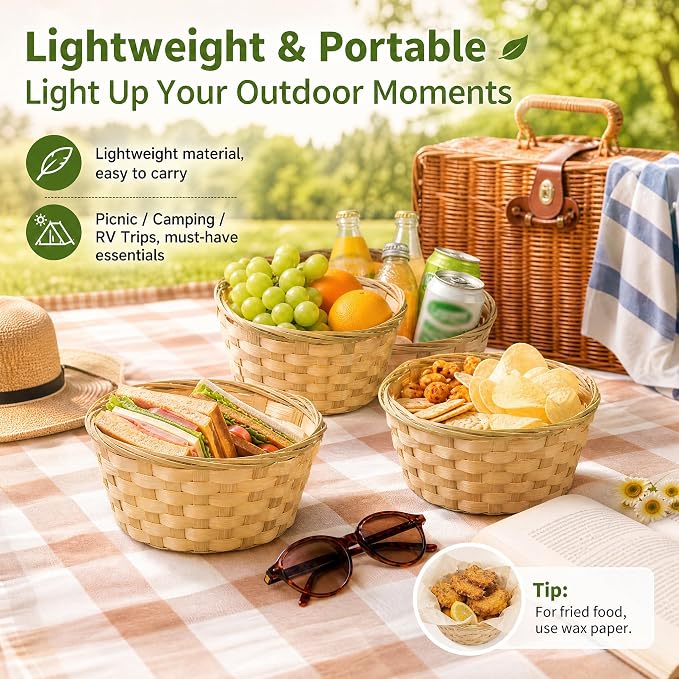 TOPZEA 10 Pack Round Gift Baskets, 8 Inch Natural Bamboo Woven Fruit Basket - Image 5