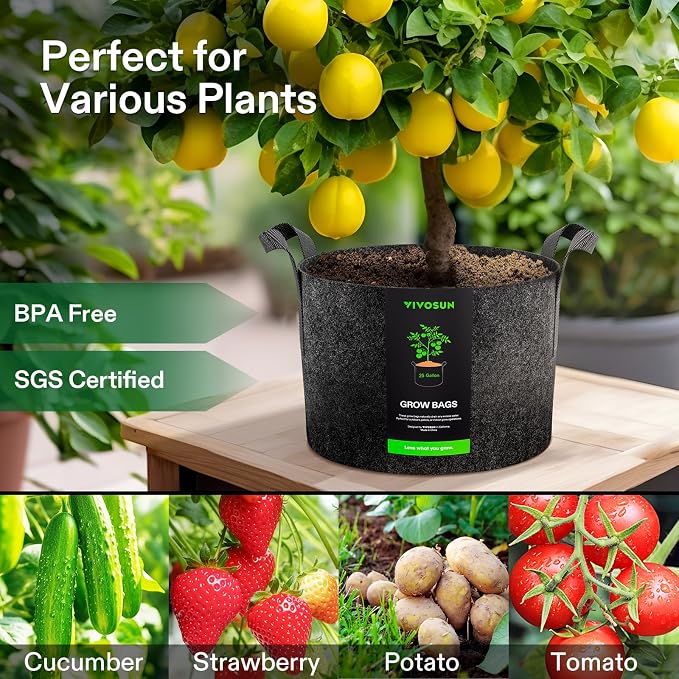 VIVOSUN 5-Pack 20 Gallon Plant Grow Bags Fabric Pots - Image 7