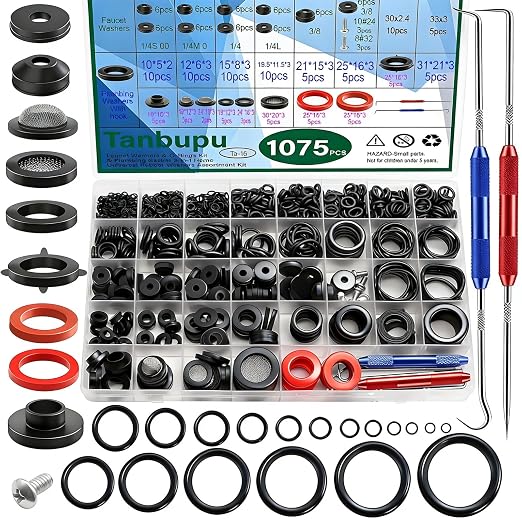 37 Sizes 1075Pcs 3-in-1 Home Universal Rubber Washers Assortment Kit Faucet by Tanbupu