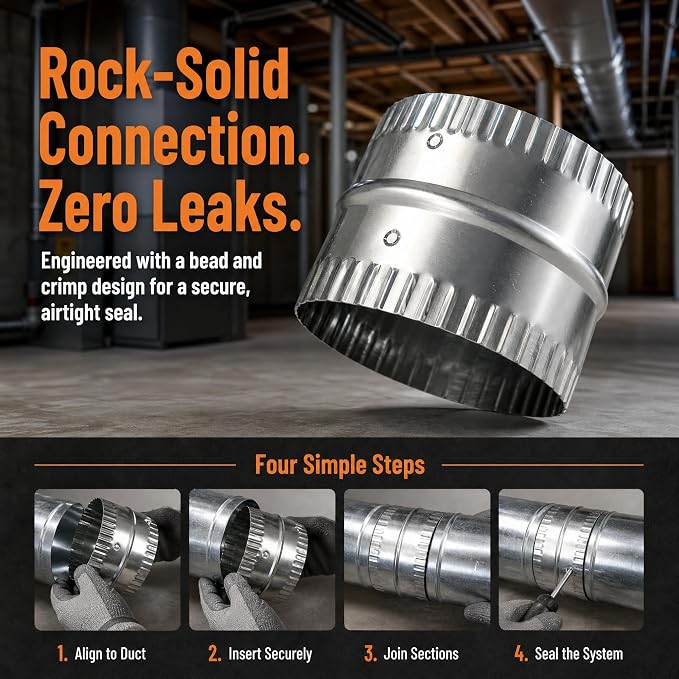 4" Duct Connector Aluminum Bead and Crimp Design, HVAC Duct Fitting | 3 Inch - Image 2