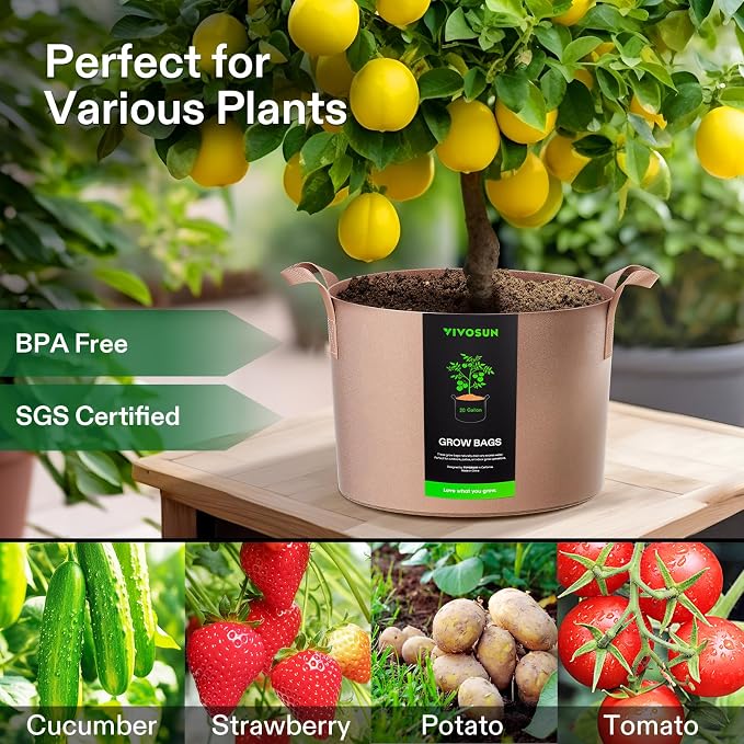 VIVOSUN 5-Pack 20 Gallon Plant Grow Bags Fabric Pots - Image 7