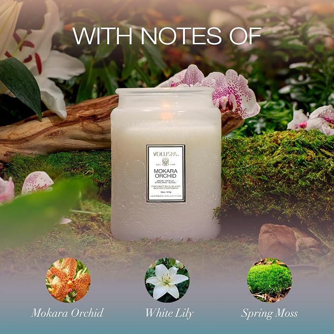 Voluspa Mokara Orchid Large Scented Candle Jar 18 Oz, 100 Hr Burn | Vegan - Image 3