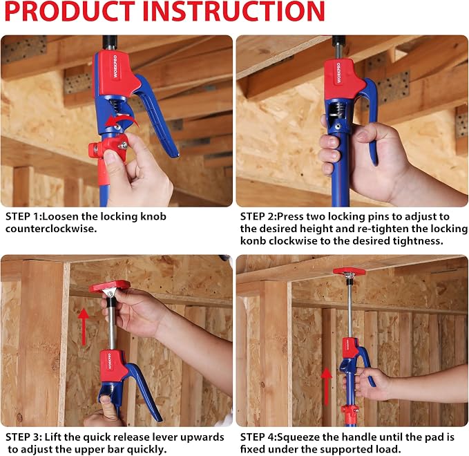WORKPRO Cabinet Jacks, 54-114 in Adjustable Support Pole, 154 lbs, Steel - Image 4