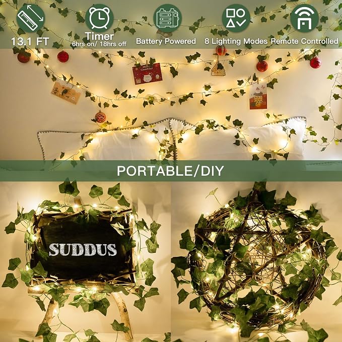 13.1FT 40LED Ivy Vine with Lights Battery Operated Copper Wire | Fairy Lights - Image 5