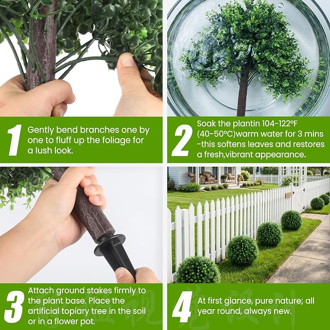 Artificial Green Eucalyptus Topiary Ball Tree, UV Resistant Faux Evergreen - Image 8