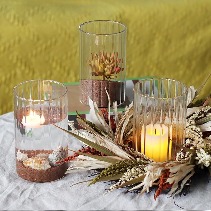 12Pcs Glass Cylinder vases for Centerpieces, 6 Inches Clear Ribbed Bud Vases - Image 5