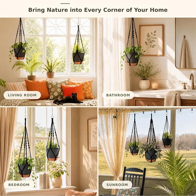 Bouqlife 3 Pack Self Watering Hanging Planters Macrame Plant Hangers - Image 3