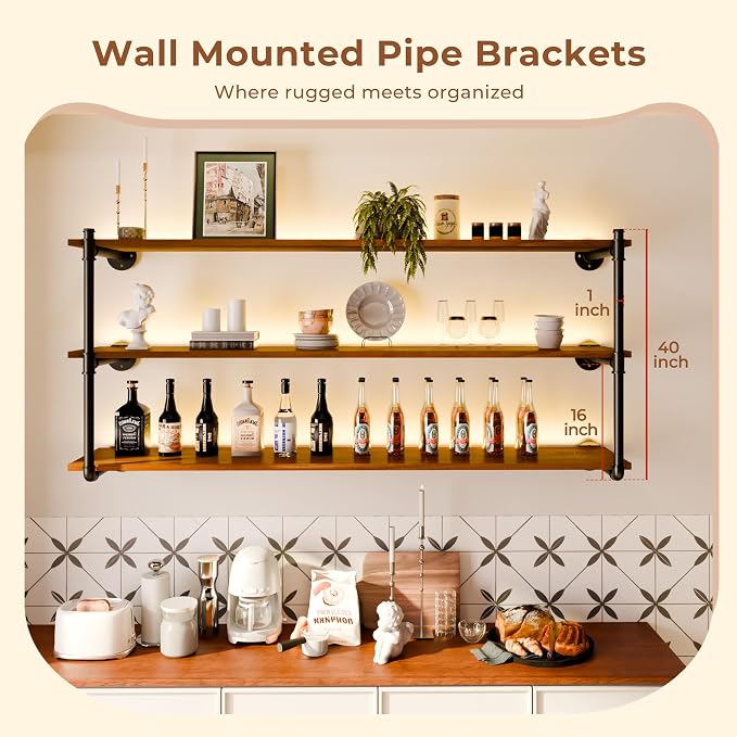Industrial Wall Mount Pipe Shelf Brackets, Open Bookshelf Brackets - Image 3