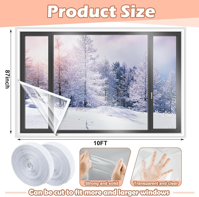 Beveer Window Insulation Kit 87 Inch X 10 ft, Cuttable Film, Waterproof | - Image 2