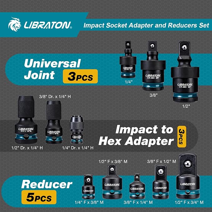 LIBRATON Impact Socket Adapter and Reducer Set 11PCS, Socket Adapters | Blow - Image 2