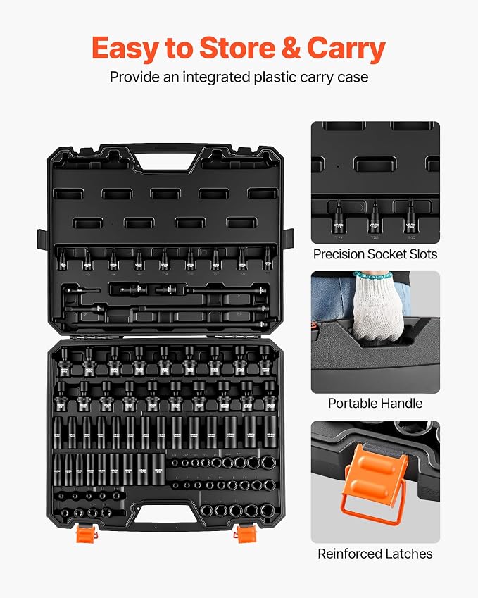 VEVOR Impact Socket Set 3/8" Drive 90-Piece, Shallow & Deep, 6 Point | SAE - Image 6