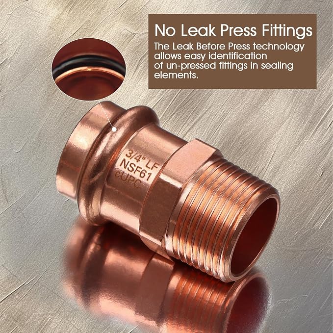 Copper Press Fittings 12pk, 3/4" Press x 3/4"NPT Copper Press Male Adapter | - Image 4