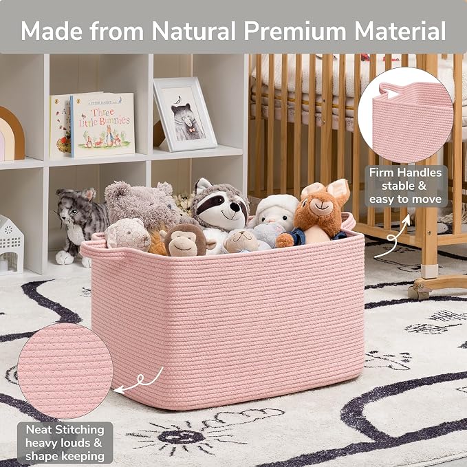 Goodpick Large Woven Rope Blanket Basket, 75L | 21.6'' x 14.9'' x 11.8'' - Image 6