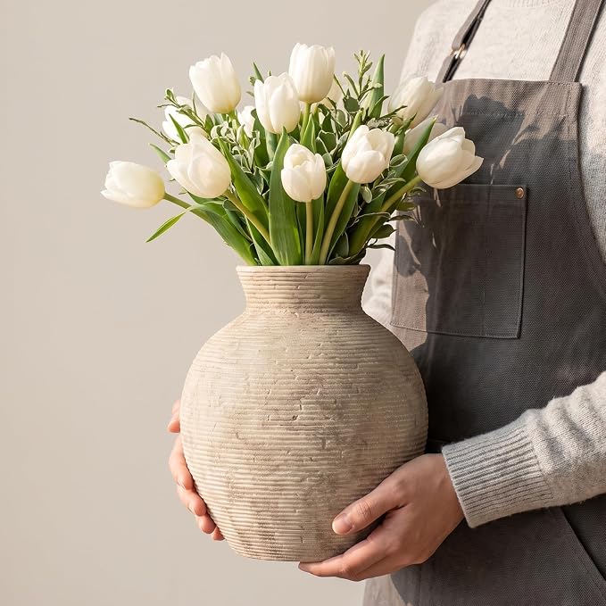 7.48 Inch Vintage Ceramic Flower Vase, Rustic Farmhouse Vase - Image 3
